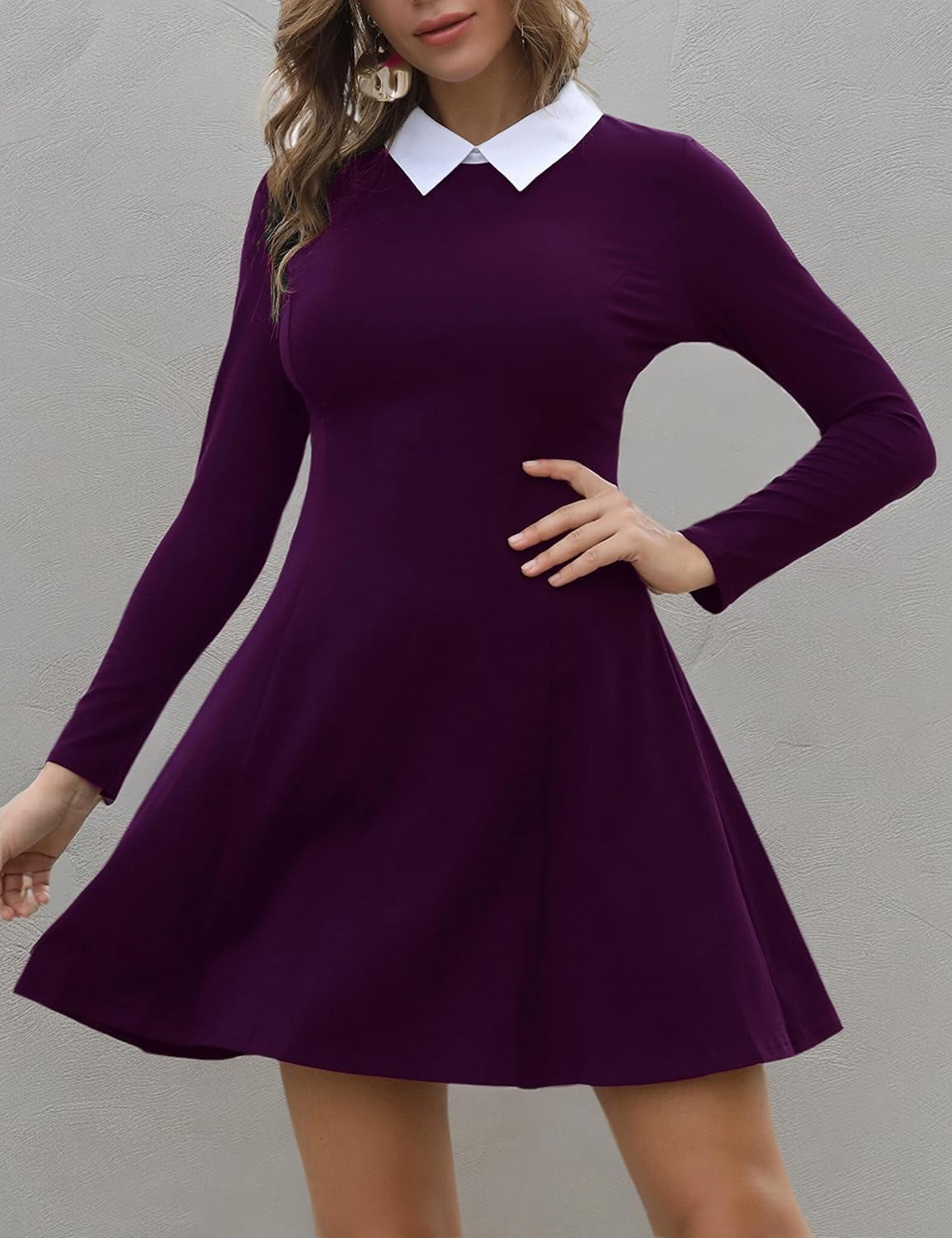 Women'S Long Sleeve Fall Dresses 2025 Casual Peter Pan Collar a Line Fit and Flare Skater Goth Dress