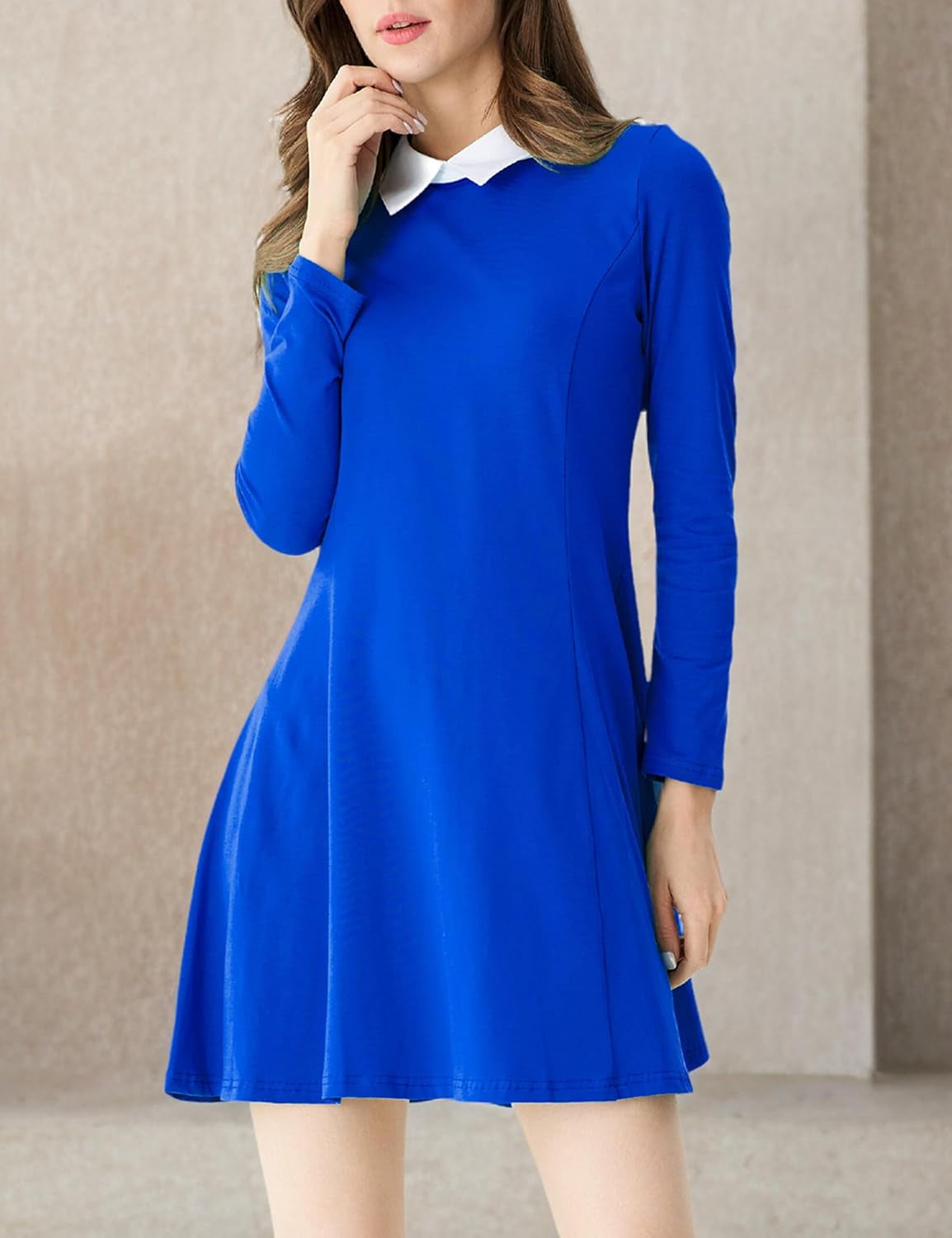 Women'S Long Sleeve Fall Dresses 2025 Casual Peter Pan Collar a Line Fit and Flare Skater Goth Dress