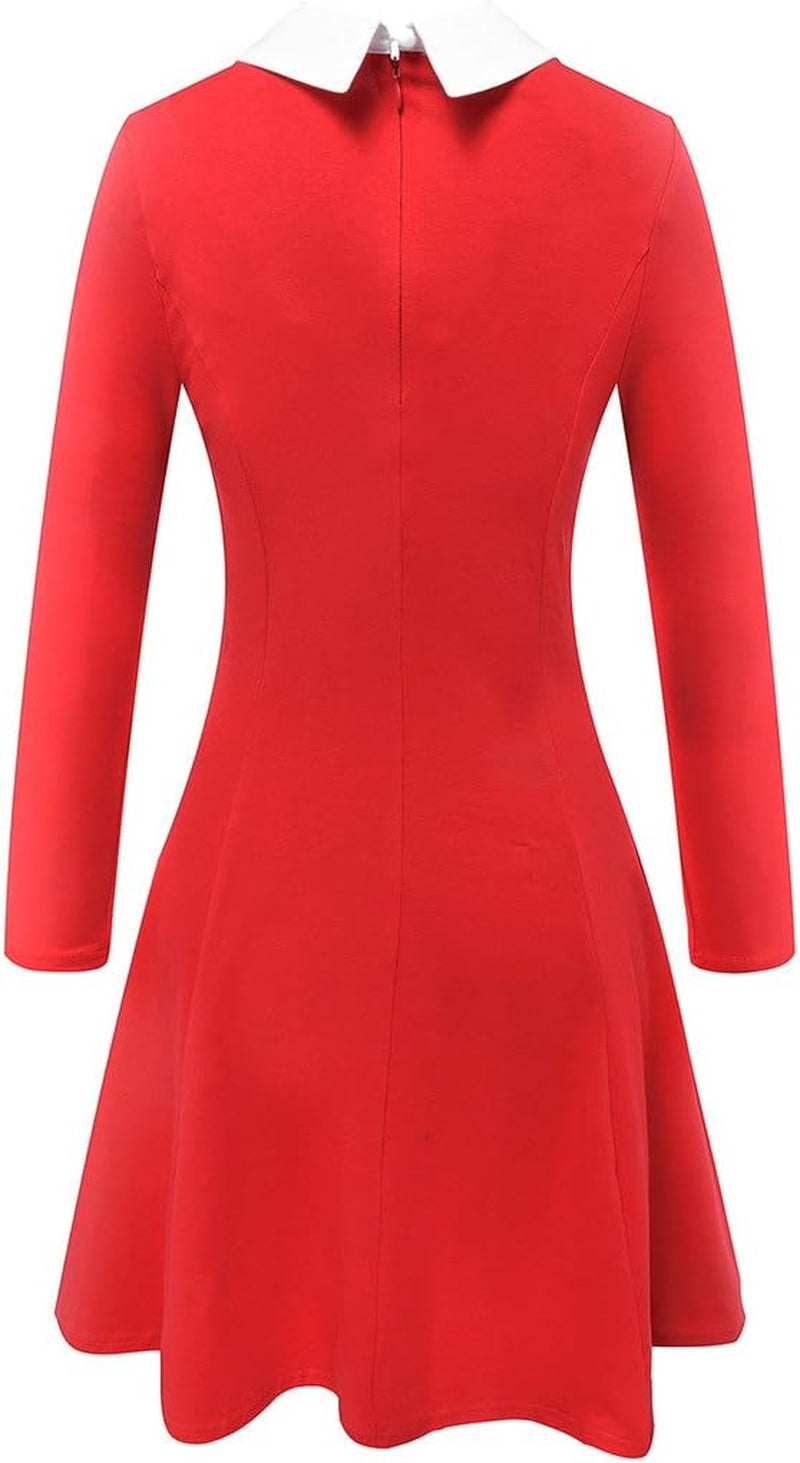 Women'S Long Sleeve Fall Dresses 2025 Casual Peter Pan Collar a Line Fit and Flare Skater Goth Dress