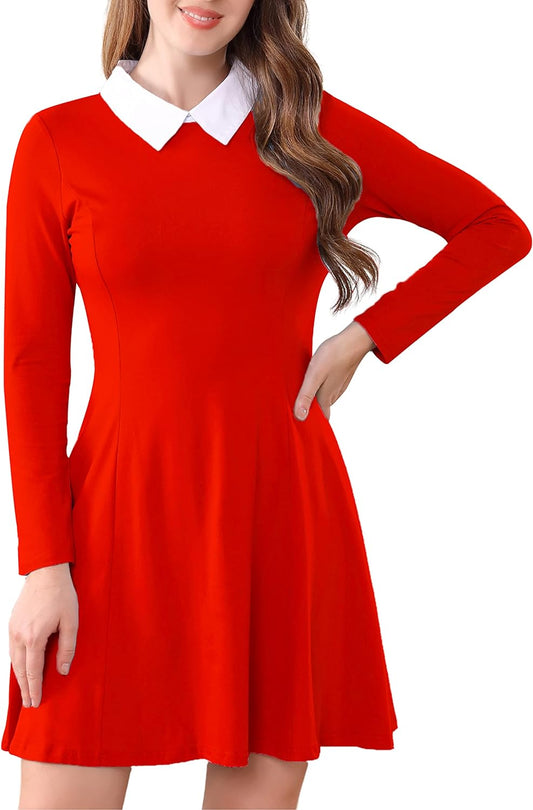 Women'S Long Sleeve Fall Dresses 2025 Casual Peter Pan Collar a Line Fit and Flare Skater Goth Dress