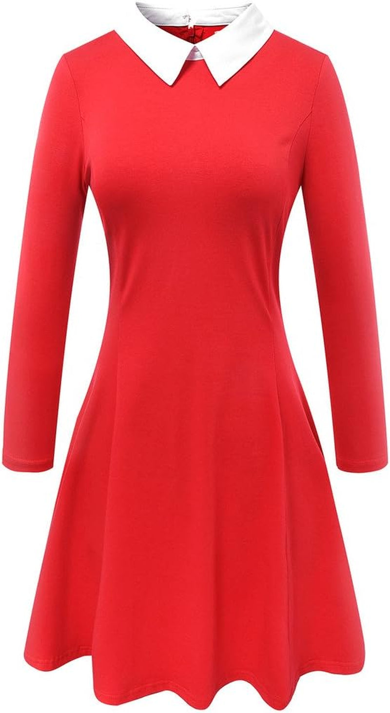Women'S Long Sleeve Fall Dresses 2025 Casual Peter Pan Collar a Line Fit and Flare Skater Goth Dress