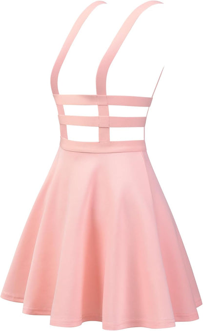 Women'S Pleated Overall Halloween Gothic 2025 Elastic Waist Kawaii A-Line Braces Suspender Skirt