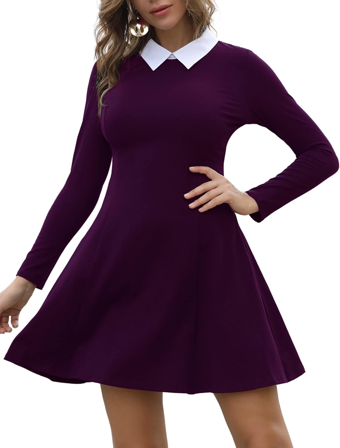 Women'S Long Sleeve Fall Dresses 2025 Casual Peter Pan Collar a Line Fit and Flare Skater Goth Dress