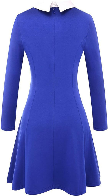 Women'S Long Sleeve Fall Dresses 2025 Casual Peter Pan Collar a Line Fit and Flare Skater Goth Dress