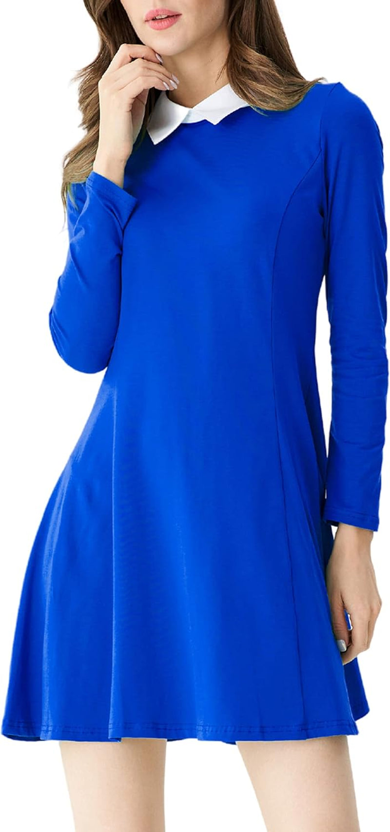 Women'S Long Sleeve Fall Dresses 2025 Casual Peter Pan Collar a Line Fit and Flare Skater Goth Dress