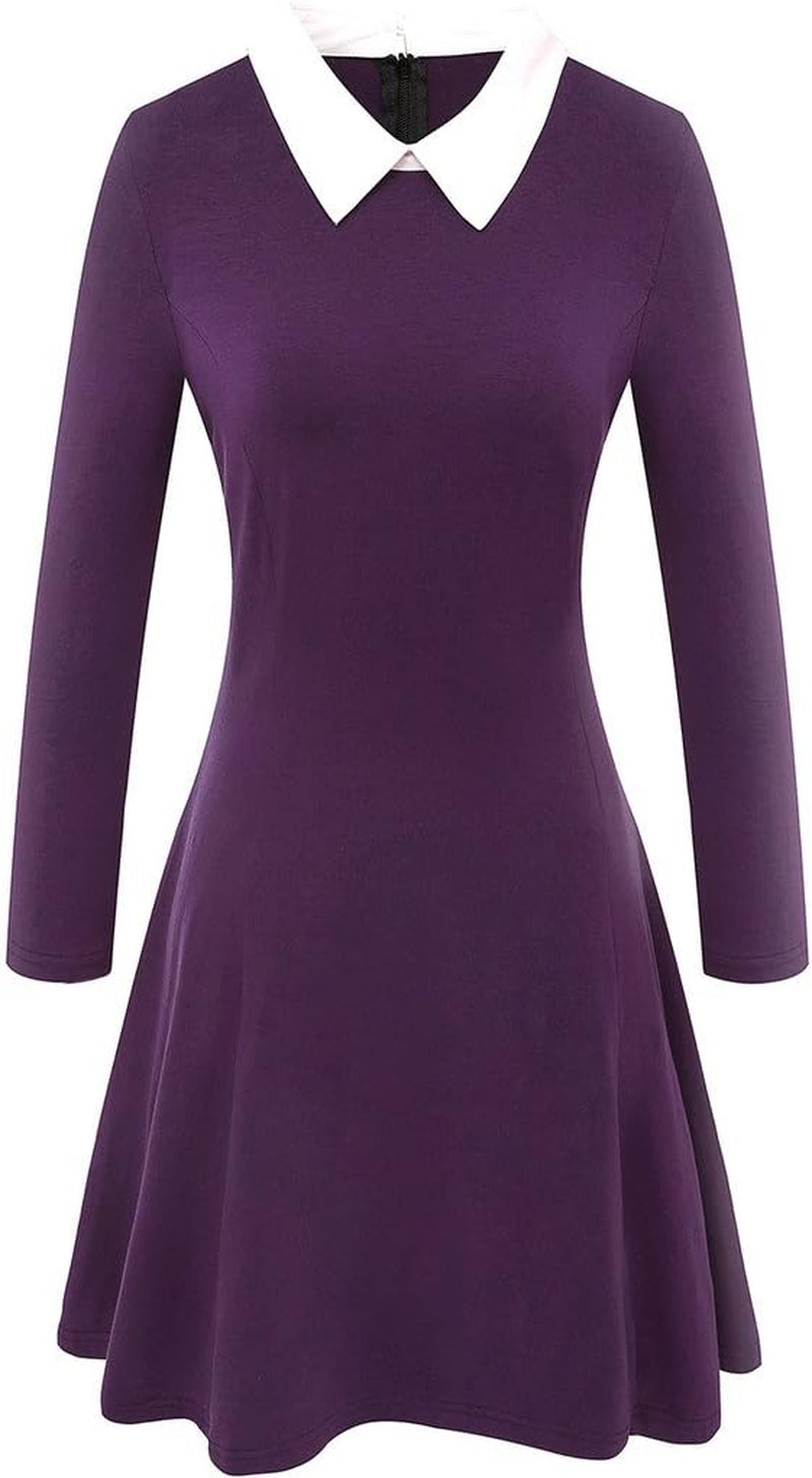 Women'S Long Sleeve Fall Dresses 2025 Casual Peter Pan Collar a Line Fit and Flare Skater Goth Dress