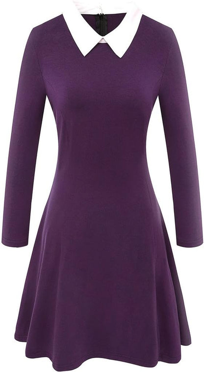 Women'S Long Sleeve Fall Dresses 2025 Casual Peter Pan Collar a Line Fit and Flare Skater Goth Dress