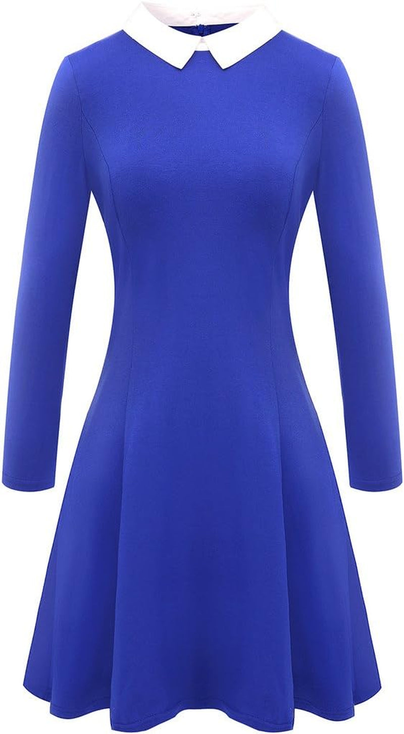 Women'S Long Sleeve Fall Dresses 2025 Casual Peter Pan Collar a Line Fit and Flare Skater Goth Dress