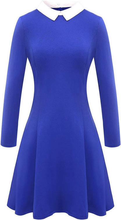Women'S Long Sleeve Fall Dresses 2025 Casual Peter Pan Collar a Line Fit and Flare Skater Goth Dress