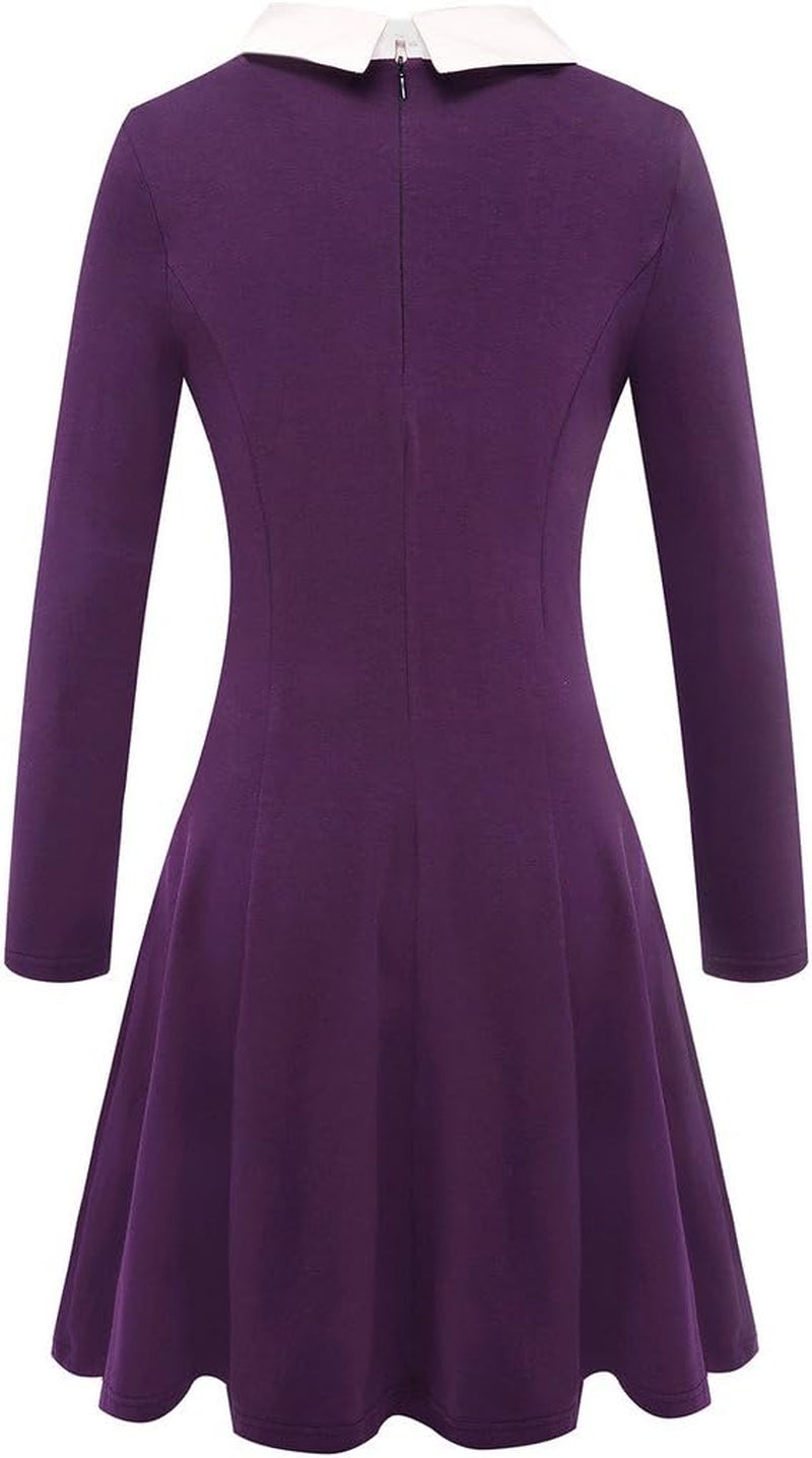 Women'S Long Sleeve Fall Dresses 2025 Casual Peter Pan Collar a Line Fit and Flare Skater Goth Dress